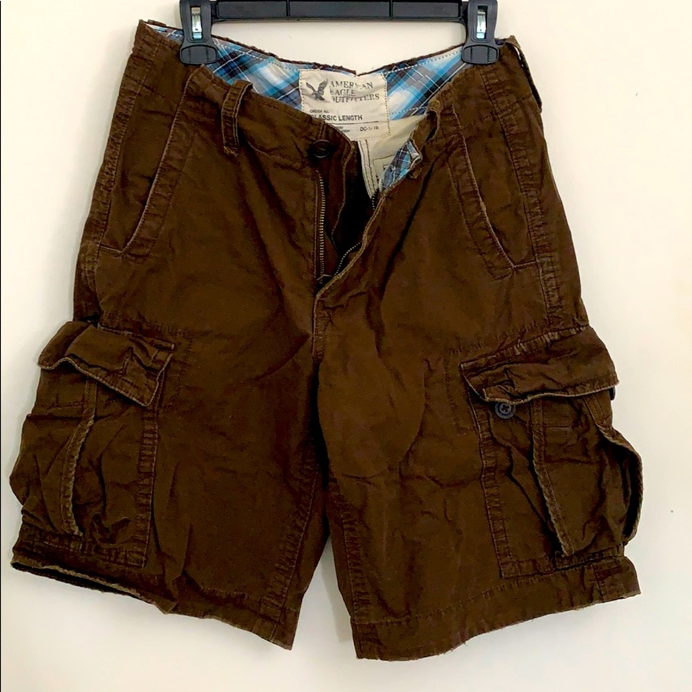 American Eagle Brown Cargo Pants, Inner Plaid